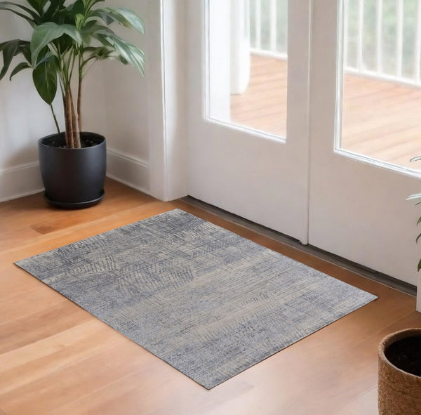HomeRoots 3' Hand Woven Abstract Area Rug in Gray, Ivory & Blue - Timeless Texture for Modern & Traditional Spaces 3' X 5' 566952