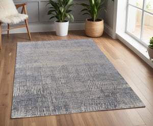 HomeRoots 3' Hand Woven Abstract Area Rug in Gray, Ivory & Blue - Timeless Texture for Modern & Traditional Spaces 4' X 6' 566953