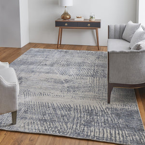 HomeRoots 3' Hand Woven Abstract Area Rug in Gray, Ivory & Blue - Timeless Texture for Modern & Traditional Spaces 5' X 8' 566954