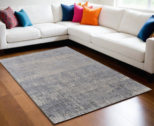 HomeRoots 3' Hand Woven Abstract Area Rug in Gray, Ivory & Blue - Timeless Texture for Modern & Traditional Spaces 5' X 8' 566954