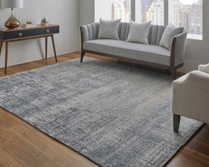 HomeRoots 3' Hand Woven Abstract Area Rug in Gray, Ivory & Blue - Timeless Texture for Modern & Traditional Spaces 5' X 8' 566954