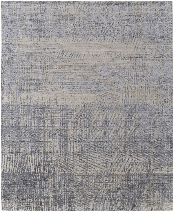 HomeRoots 3' Hand Woven Abstract Area Rug in Gray, Ivory & Blue - Timeless Texture for Modern & Traditional Spaces 8' X 10' 566955