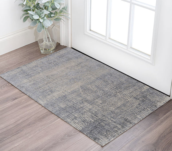 HomeRoots 3' Hand Woven Abstract Area Rug in Gray, Ivory & Blue - Timeless Texture for Modern & Traditional Spaces 2' X 3' 566959