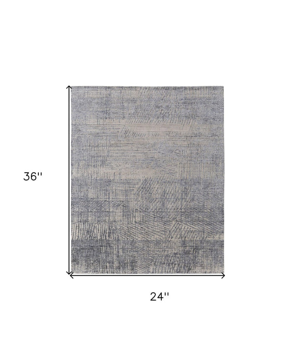 HomeRoots 3' Hand Woven Abstract Area Rug in Gray, Ivory & Blue - Timeless Texture for Modern & Traditional Spaces 2' X 3' 566959