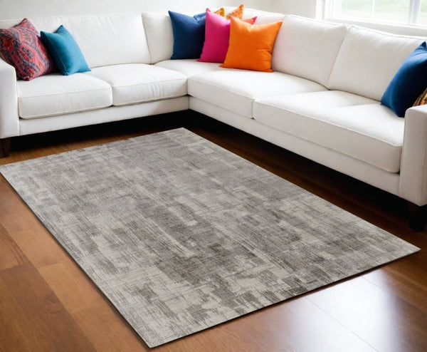HomeRoots 3' Gray and Ivory Abstract Hand-Woven Area Rug - Artisan Crafted Elegance for Modern Interiors 5' X 8' 566962