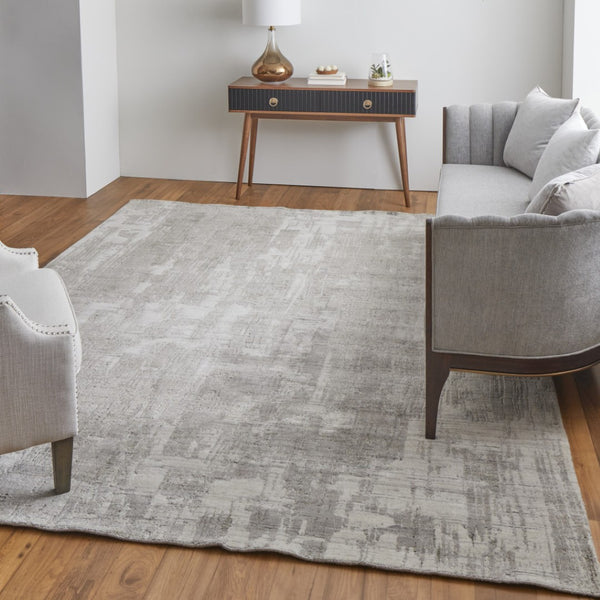 HomeRoots 3' Gray and Ivory Abstract Hand-Woven Area Rug - Artisan Crafted Elegance for Modern Interiors 2' X 3' 566966