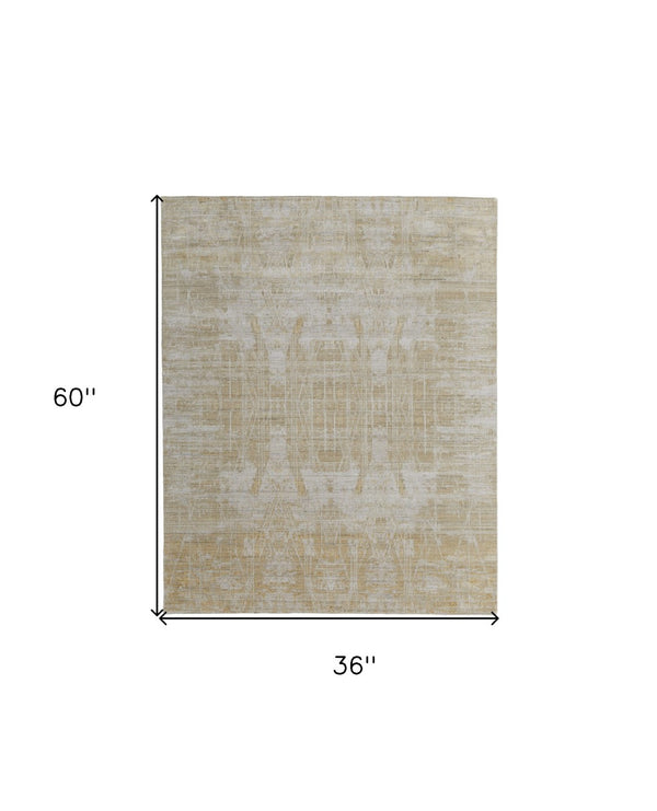 HomeRoots 3' Yellow and Ivory Abstract Hand Woven Area Rug - Unique Artisan Craftsmanship for Modern Spaces 3' X 5' 566967
