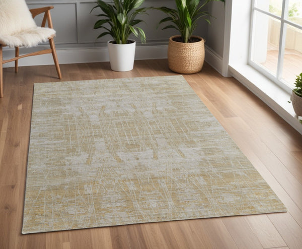 HomeRoots 3' Yellow and Ivory Abstract Hand Woven Area Rug - Unique Artisan Craftsmanship for Modern Spaces 4' X 6' 566968