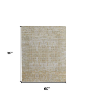 HomeRoots 3' Yellow and Ivory Abstract Hand Woven Area Rug - Unique Artisan Craftsmanship for Modern Spaces 5' X 8' 566969