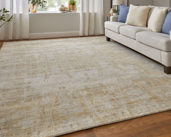 HomeRoots 3' Yellow and Ivory Abstract Hand Woven Area Rug - Unique Artisan Craftsmanship for Modern Spaces 9' X 12' 566971