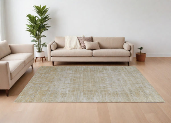 HomeRoots 3' Yellow and Ivory Abstract Hand Woven Area Rug - Unique Artisan Craftsmanship for Modern Spaces 9' X 12' 566971