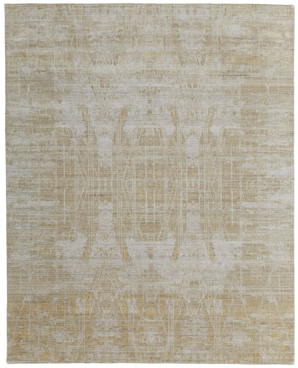 HomeRoots 3' Yellow and Ivory Abstract Hand Woven Area Rug - Unique Artisan Craftsmanship for Modern Spaces 9' X 12' 566971