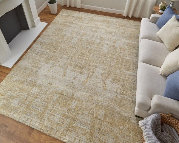 HomeRoots 3' Yellow and Ivory Abstract Hand Woven Area Rug - Unique Artisan Craftsmanship for Modern Spaces 2' X 3' 566974