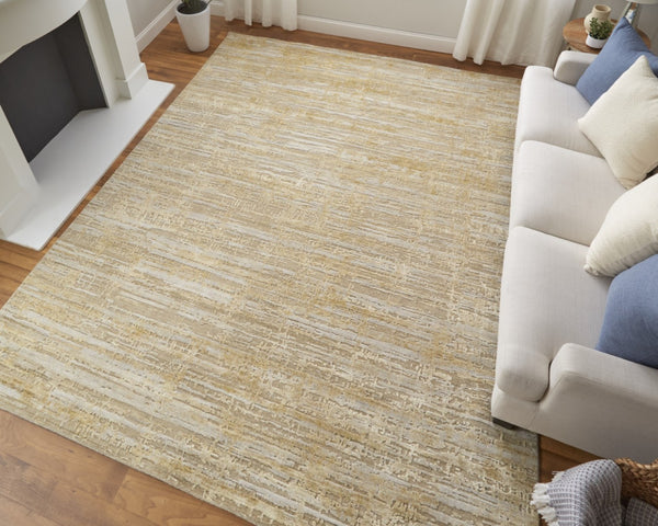 HomeRoots 3' Modern Abstract Hand-Woven Area Rug in Yellow and Ivory – Artisan Craftsmanship for Your Space 3' X 5' 566975