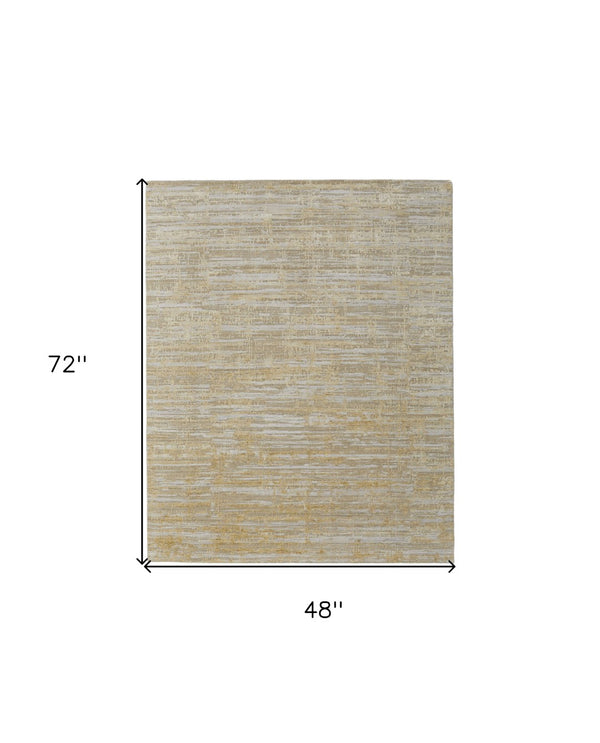 HomeRoots 3' Modern Abstract Hand-Woven Area Rug in Yellow and Ivory – Artisan Craftsmanship for Your Space 4' X 6' 566976
