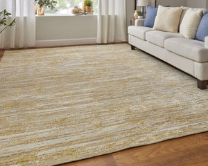 HomeRoots 3' Modern Abstract Hand-Woven Area Rug in Yellow and Ivory – Artisan Craftsmanship for Your Space 5' X 8' 566977