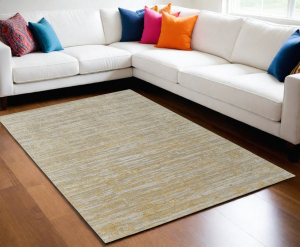 HomeRoots 3' Modern Abstract Hand-Woven Area Rug in Yellow and Ivory – Artisan Craftsmanship for Your Space 5' X 8' 566977