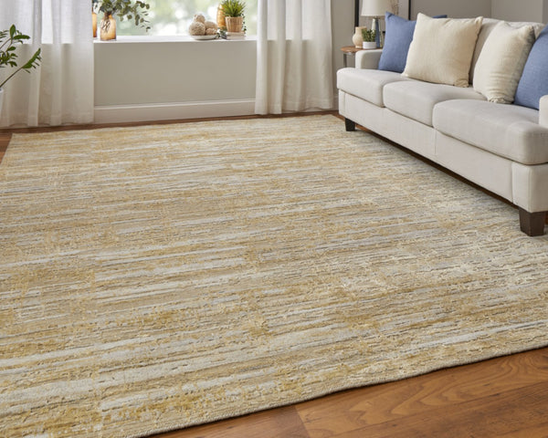 HomeRoots 3' Modern Abstract Hand-Woven Area Rug in Yellow and Ivory – Artisan Craftsmanship for Your Space 10' X 14' 566980
