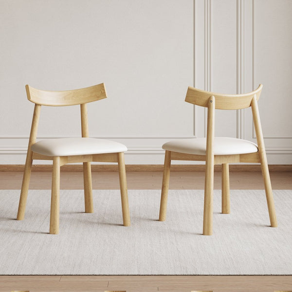 English Elm Set of 2 Armless Wood Dining Chairs Leather Cushioned Ergonomic Curved Back Natural W2700P388274