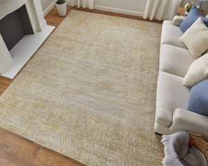 HomeRoots 3' Stunning Yellow and Ivory Abstract Hand-Woven Area Rug for Modern Living Spaces and Comfort 3' X 5' 566983