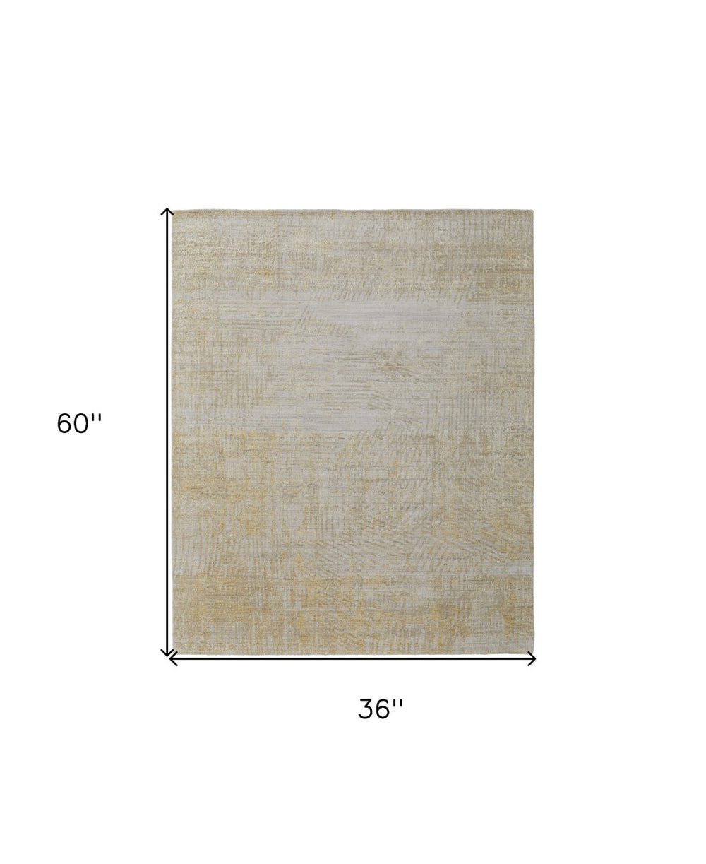 HomeRoots 3' Stunning Yellow and Ivory Abstract Hand-Woven Area Rug for Modern Living Spaces and Comfort 3' X 5' 566983