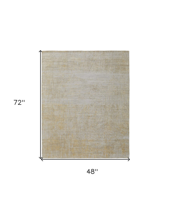 HomeRoots 3' Stunning Yellow and Ivory Abstract Hand-Woven Area Rug for Modern Living Spaces and Comfort 4' X 6' 566984