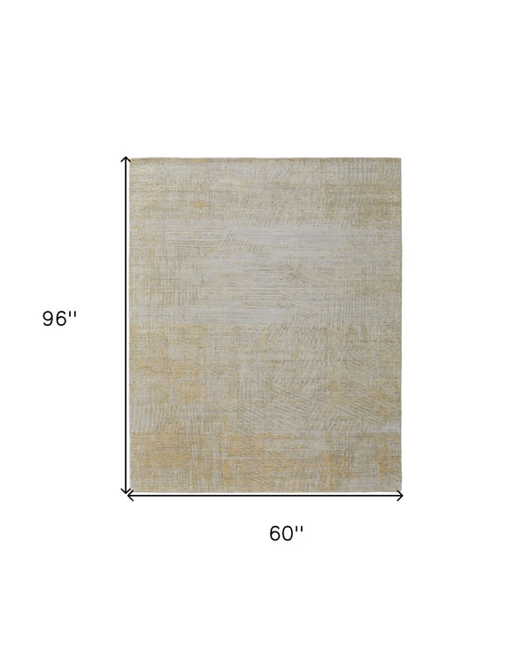 HomeRoots 3' Stunning Yellow and Ivory Abstract Hand-Woven Area Rug for Modern Living Spaces and Comfort 5' X 8' 566985
