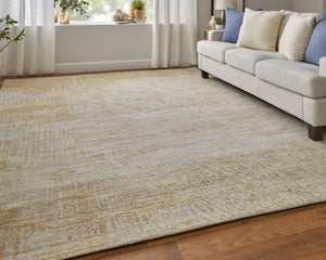 HomeRoots 3' Stunning Yellow and Ivory Abstract Hand-Woven Area Rug for Modern Living Spaces and Comfort 9' X 12' 566987