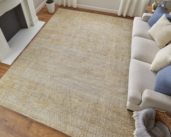 HomeRoots 3' Stunning Yellow and Ivory Abstract Hand-Woven Area Rug for Modern Living Spaces and Comfort 10' X 14' 566988