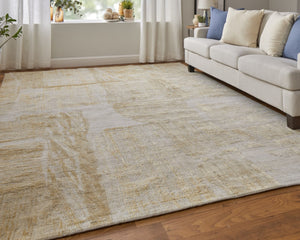 HomeRoots 3' Hand-Woven Yellow and Ivory Abstract Area Rug for Cozy Contemporary Spaces and Artisanal Charm 3' X 5' 566991