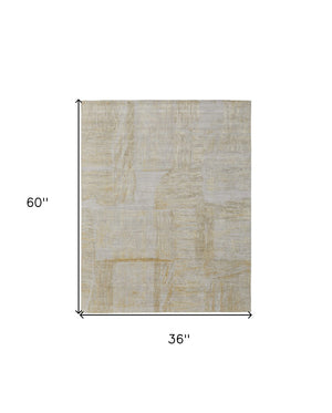 HomeRoots 3' Hand-Woven Yellow and Ivory Abstract Area Rug for Cozy Contemporary Spaces and Artisanal Charm 3' X 5' 566991