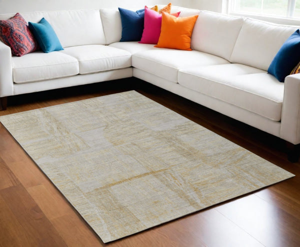 HomeRoots 3' Hand-Woven Yellow and Ivory Abstract Area Rug for Cozy Contemporary Spaces and Artisanal Charm 5' X 8' 566993