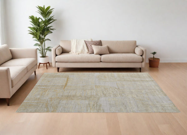 HomeRoots 3' Hand-Woven Yellow and Ivory Abstract Area Rug for Cozy Contemporary Spaces and Artisanal Charm 9' X 12' 566994