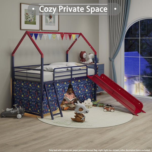 English Elm Jack Metal Junior Twin Loft Bed With Slide & Superhero Curtains - Safe, Fun & Space-Saving Design! B083P354666