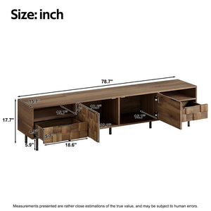 English Elm Mid Century Modern Tv Stand 79 Inch Wood Tone Console with Drawers for Living Room N710P401530P