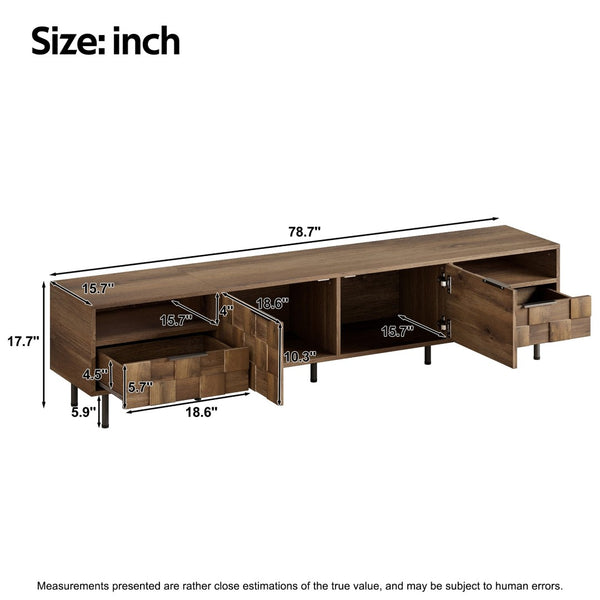 English Elm Mid Century Modern Tv Stand 79 Inch Wood Tone Console with Drawers for Living Room N710P401530P