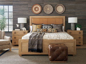 Lexington Tommy Bahama Home Antilles Upholstered Panel Bed - Stylish Global Transitional Design With Leather Headboard & Nailhead Trim Newcastle  566-144c