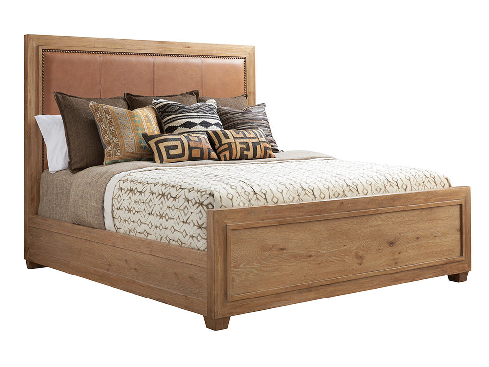 Lexington Tommy Bahama Home Antilles Upholstered Panel Bed - Stylish Global Transitional Design With Leather Headboard & Nailhead Trim Newcastle  566-144c