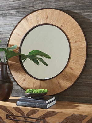 Lexington Tommy Bahama Home Carins Round Mirror - Global Transitional Design With Aged Bronze Frame & Knotty Oak Veneers For Elegance Newcastle  566-201