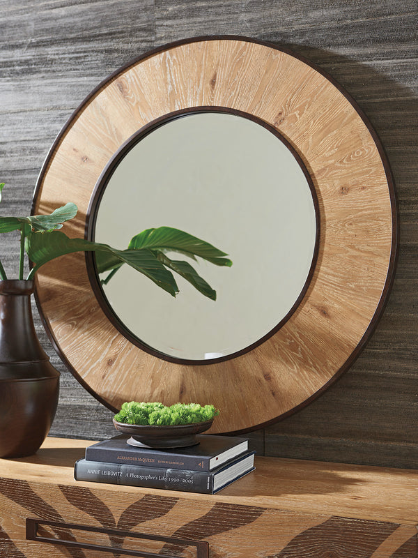 Lexington Tommy Bahama Home Carins Round Mirror - Global Transitional Design With Aged Bronze Frame & Knotty Oak Veneers For Elegance Newcastle  566-201