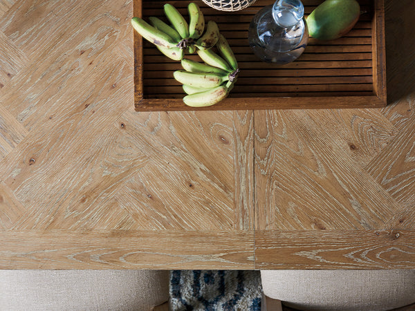 Lexington Tommy Bahama Home Farmington Global Transitional Dining Table With Herringbone Veneer, Expands For 10 Guests Comfortably Newcastle  566-877c