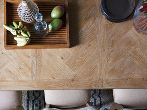 Lexington Tommy Bahama Home Farmington Global Transitional Dining Table With Herringbone Veneer, Expands For 10 Guests Comfortably Newcastle  566-877c