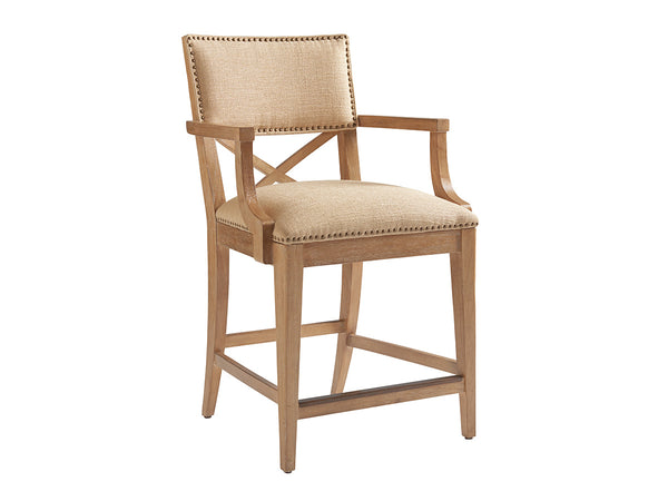 Lexington Tommy Bahama Home Sutherland Upholstered Stool: Global Transitional Design With Aged Bronze Accents And Comfort Elegance Newcastle  566-895-01