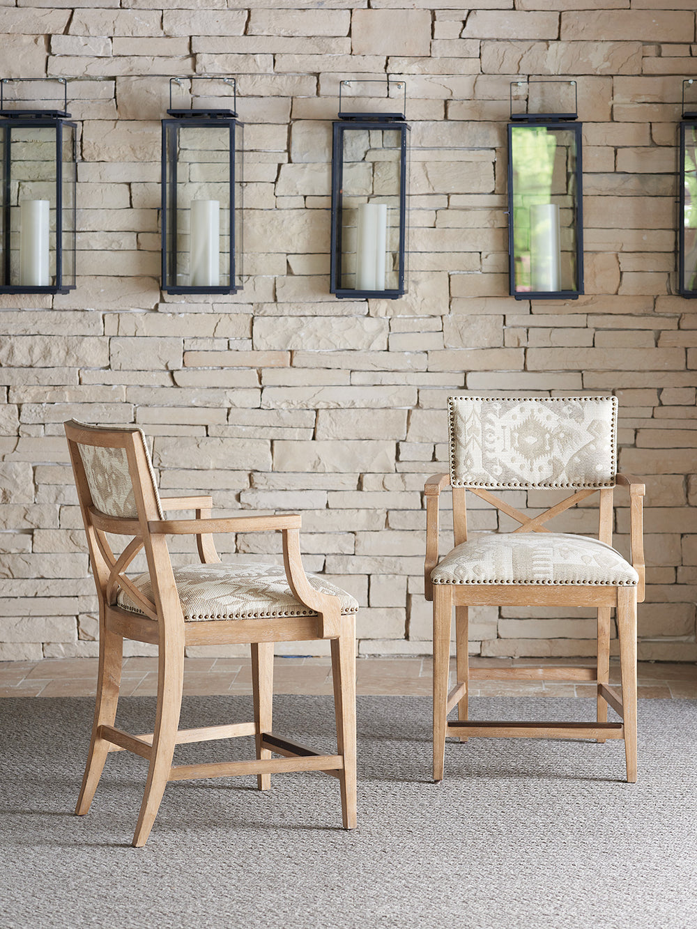 Lexington Tommy Bahama Home Sutherland Upholstered Stool: Global Transitional Design With Aged Bronze Accents And Comfort Elegance Newcastle  566-895-40