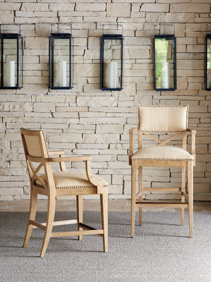 Lexington Tommy Bahama Home Sutherland Upholstered Stool: Global Transitional Design With Aged Bronze Accents And Comfort Elegance Newcastle  566-896-01