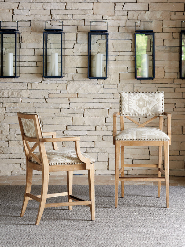 Lexington Tommy Bahama Home Sutherland Upholstered Stool: Global Transitional Design With Aged Bronze Accents And Comfort Elegance Newcastle  566-895-40