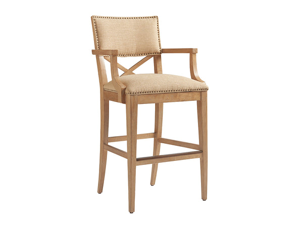 Lexington Tommy Bahama Home Sutherland Upholstered Stool: Global Transitional Design With Aged Bronze Accents And Comfort Elegance Newcastle  566-896-01
