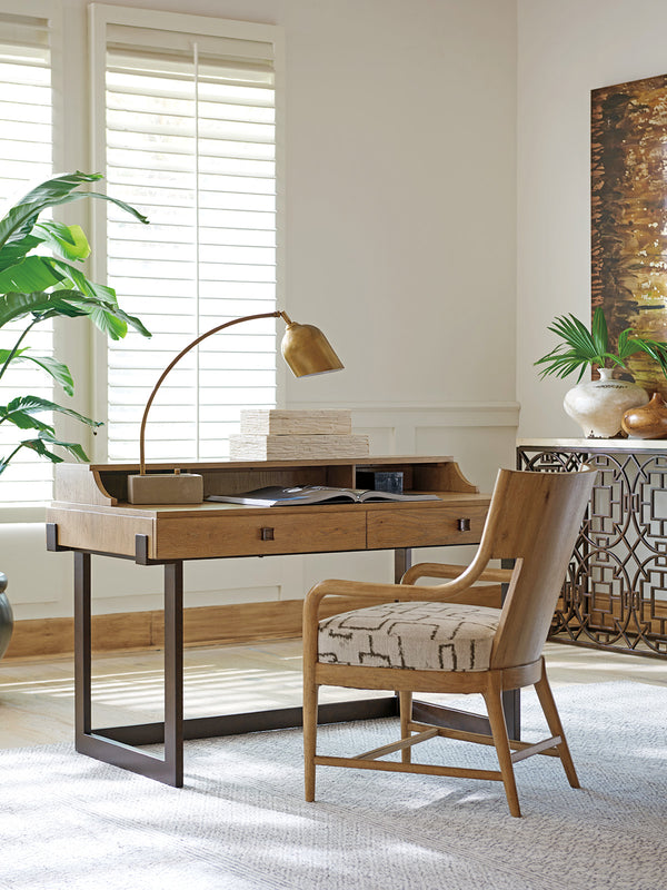 Lexington Tommy Bahama Home Kendelston Writing Desk - Global Transitional Design With Knotty Oak Finish And Aged Bronze Accents Newcastle  566-933