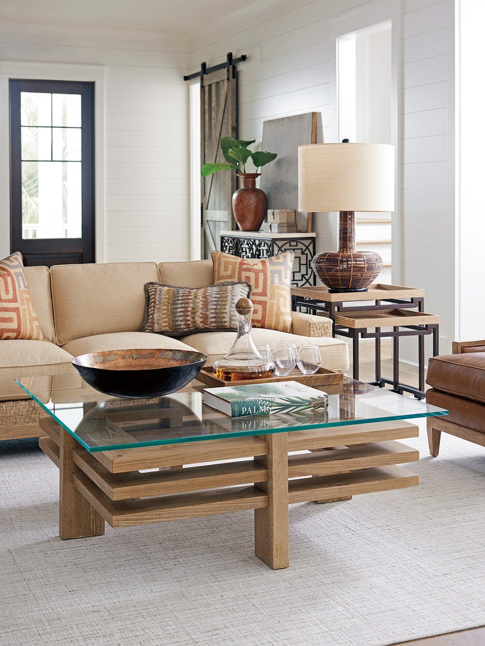 Lexington Tommy Bahama Home Calcutta Square Cocktail Table - Global Transitional Design With Ultra-clear Glass Top And Unique Aesthetic Newcastle  566-945c