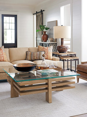 Lexington Tommy Bahama Home Calcutta Square Cocktail Table - Global Transitional Design With Ultra-clear Glass Top And Unique Aesthetic Newcastle  566-945c